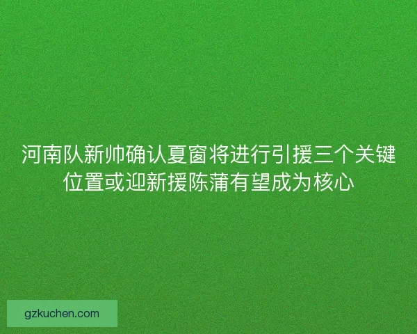 河南队新帅确认夏窗将进行引援三个关键位置或迎新援陈蒲有望成为核心